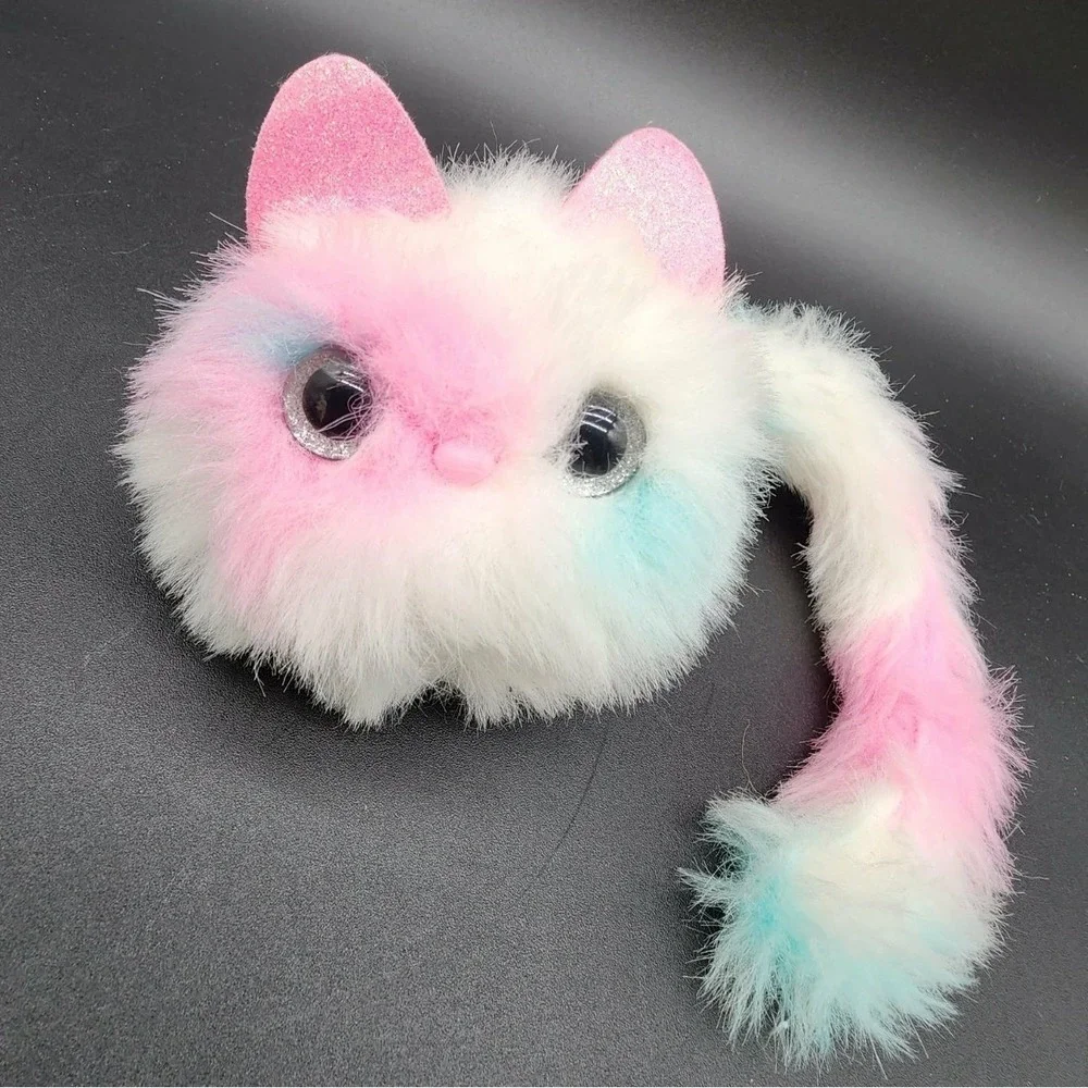 Pomsies Pink White Teal Blossom Cat Plush Interactive Toy Wrap Tail Pastelcore